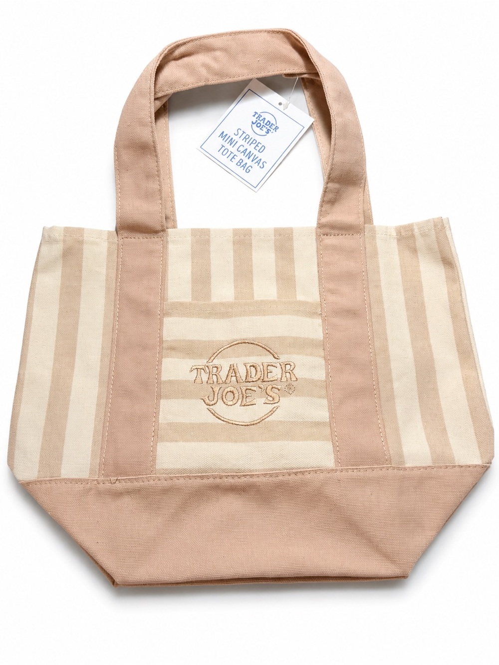 Trader Joe’s Limited Edition Striped Mini Canvas Tote Bag Beige